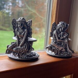 Fairy Figurine Candle Holders - Silver Decorative Set